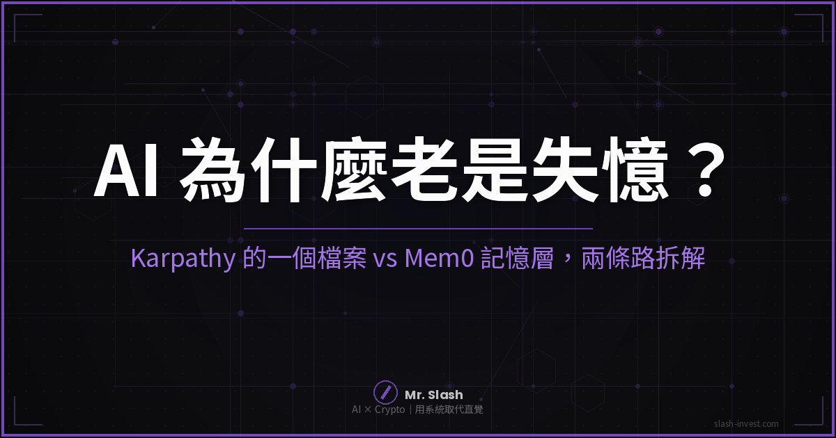 AI 為什麼老是失憶?2026 給 AI 裝「記憶」的兩條路:Karpathy 的一個檔案 vs Mem0 的記憶層