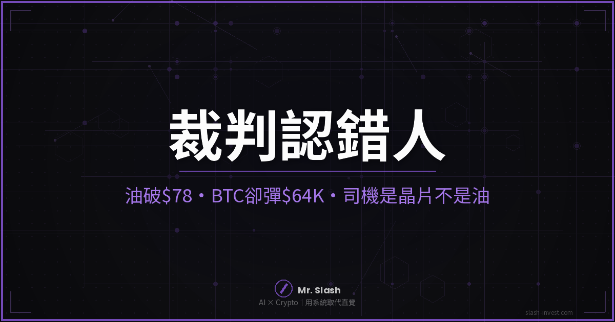 裁判認錯人:油破$78 BTC卻彈回$64K,真司機是韓國晶片和日元不是油——沙盤老斯2026年7月10日早盤預判