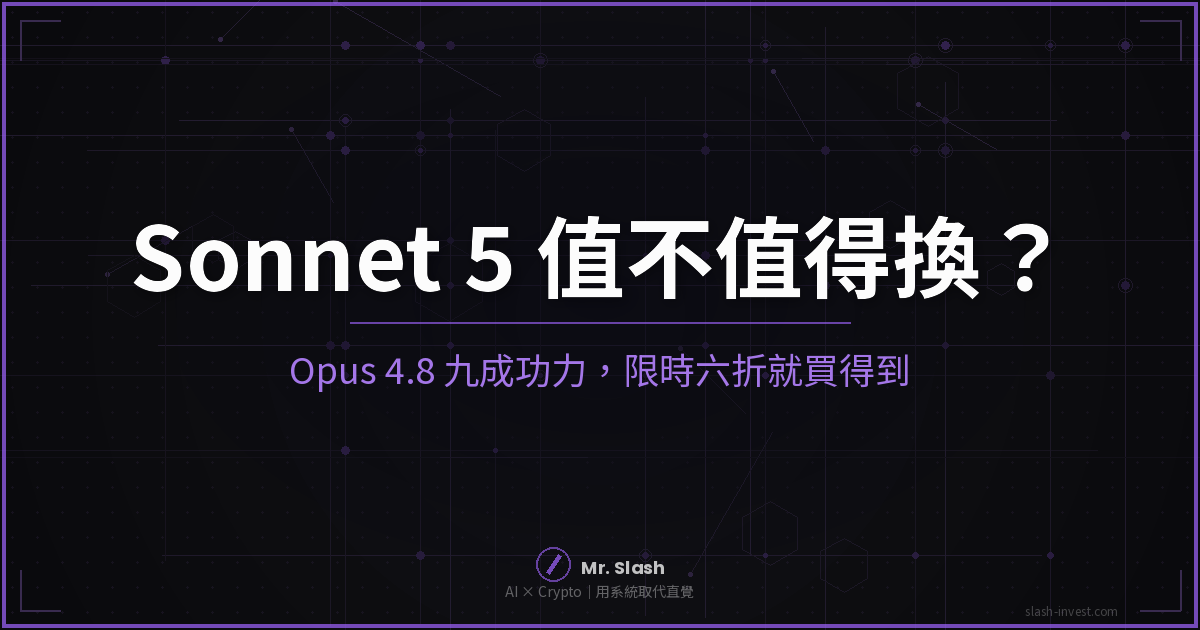 Claude Sonnet 5 值不值得換 封面圖，Opus 4.8 九成功力限時六折