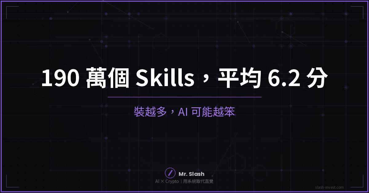 190 萬個 Agent Skills,平均分 6.2/12:為什麼裝越多,你的 AI 反而越笨