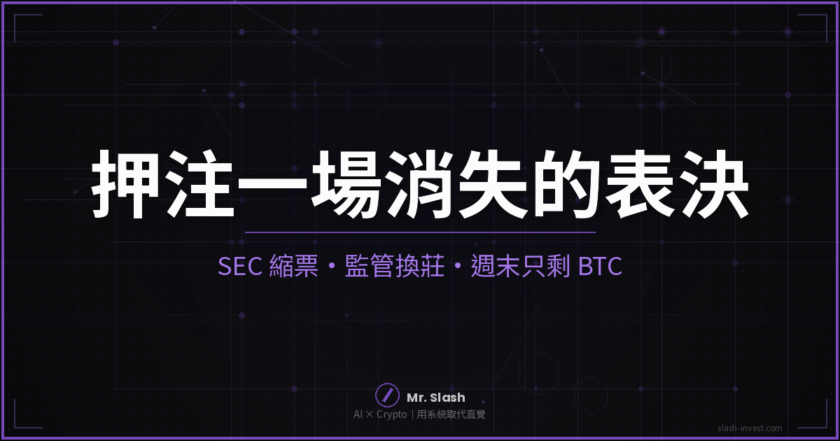 押注一場消失的表決:SEC 縮票、監管換莊、週末只剩 BTC — slash-invest.com 早盤預判封面