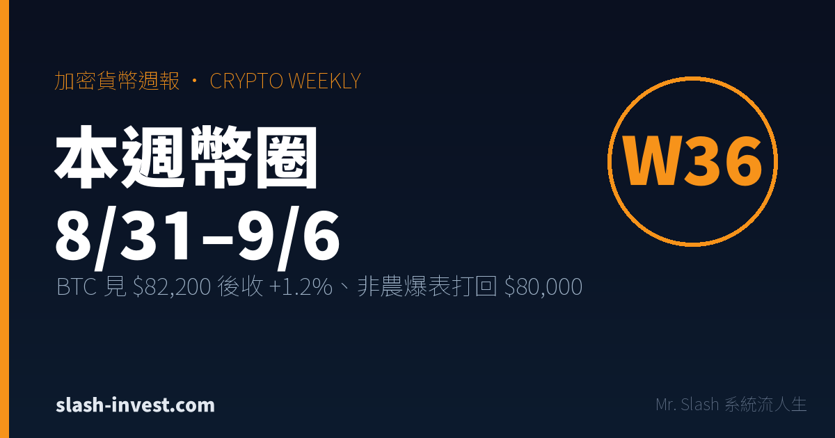 加密貨幣週報(8/31–9/6):BTC 一度見 $82,200 後收 +1.2%、非農爆表打回 $80,000 之下,ZEC 單週上漲近 40% 站上 $1,200