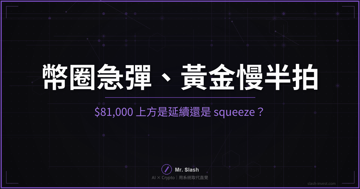 幣圈急彈、黃金慢半拍:$81,000 上方是延續還是 squeeze?